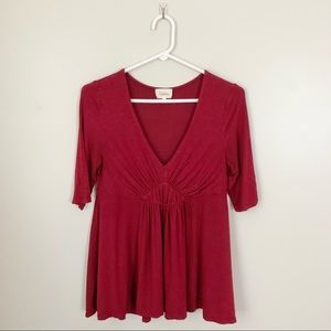 Anthropologie | Deletta 3/4 Sleeve Red Top | Sz S
